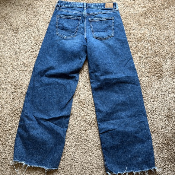 American Eagle Low Rise Baggy Wide Leg Dreamy Drape Stretch Long Tall Dark Jeans - Picture 5 of 11